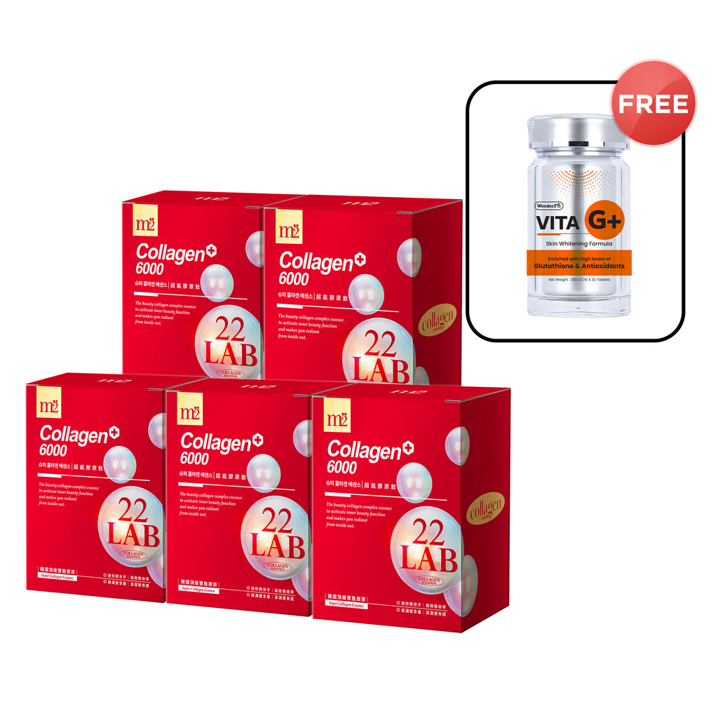 【Bundle of 5】 M2 22Lab Super Collagen Drink 8s x 5 Boxes + Free Wonderfit Vita G+ 30s x 1