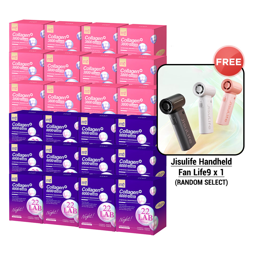 【Flash Sale】M2 22 Lab Super Collagen Night Drink + GABA 8s x 12 Boxes + M2 Super Collagen 3800 + Ceramide Drink 8s x 12 + Free Jisulife Handheld Fan Life9 x 1 (Random Select)