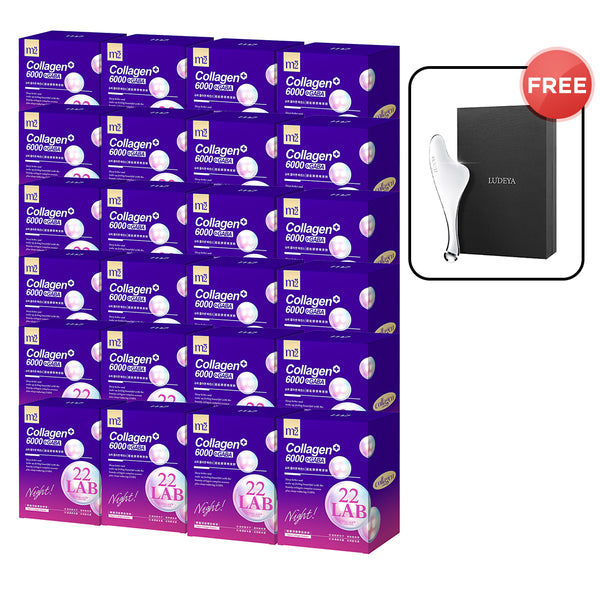 M2 22Lab Super Collagen Drink (6000mg 8s / Night + Gaba 8s / 3800+Ceramide 8s / 3800+Pearl Nest 8s) x 24 Boxes + Free Ludeya Microcurrent Lifting Massaging Poller × 1