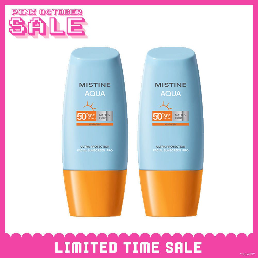 【Bundle of 2】Mistine Aqua Base Ultra Protection Matte & Light Facial Sunscreen Pro SPF50 PA ++++ 40ml x 2 Bottles