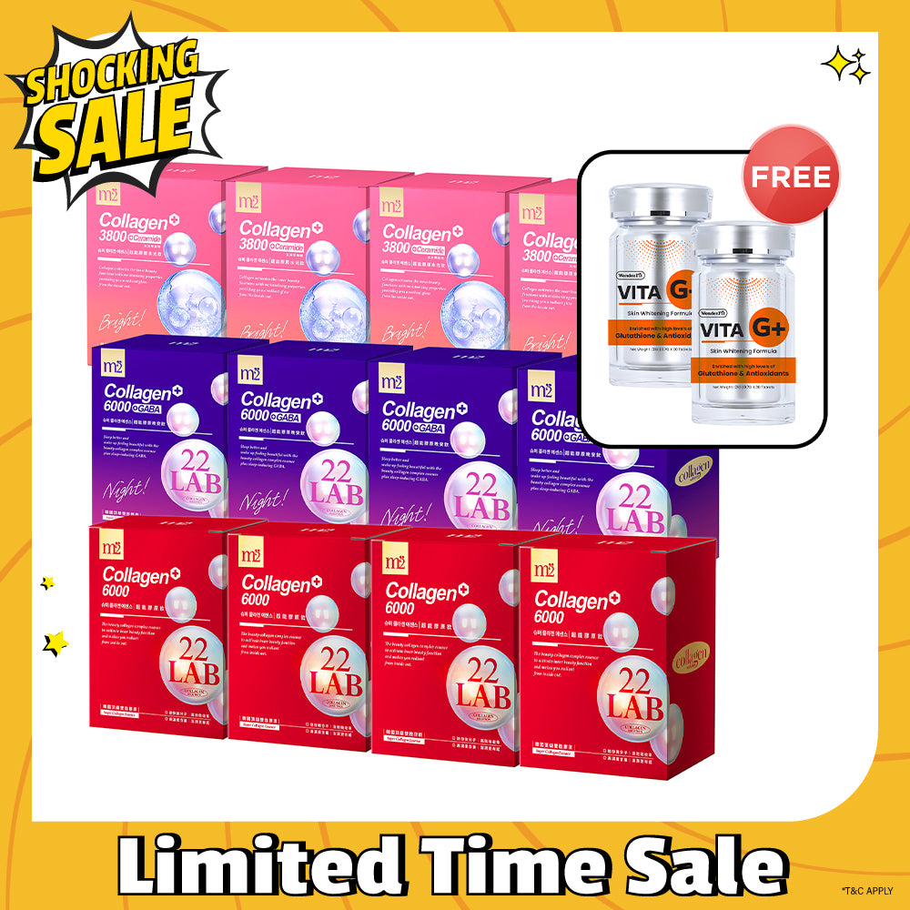 M2 22Lab Super Collagen Drink (6000mg 8s / Night + Gaba 8s / 3800+Ceramide 8s / 3800+Pearl Nest 8s) x 12 Boxes + FREE Wonderfit Vita G+ 30s x 2