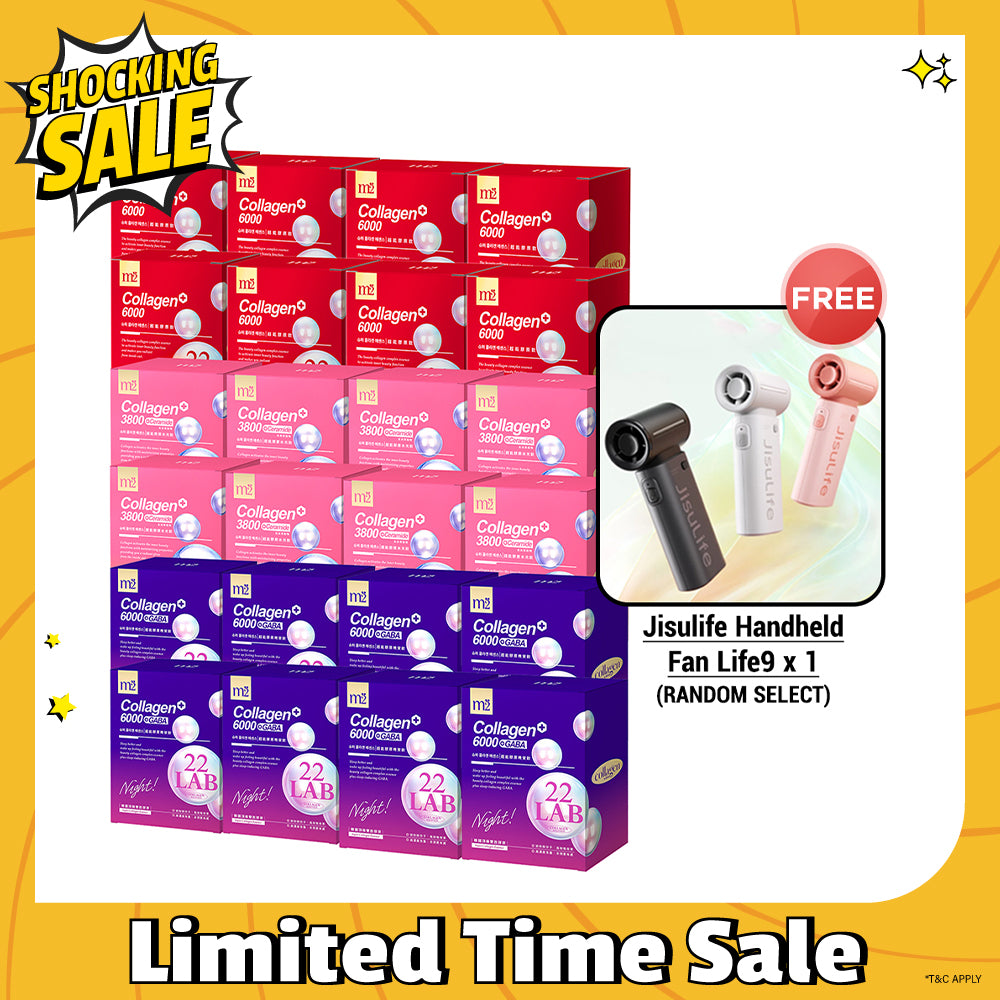 M2 22Lab Super Collagen Drink (6000mg 8s / Night + Gaba 8s / 3800+Ceramide 8s / 3800+Pearl Nest 8s) x 24 Boxes + Free Jisulife Handheld Fan Life9 x 1 (Random Select)