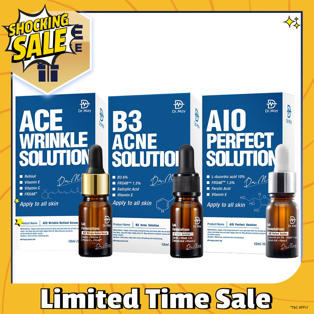 Dr May Ace Wrinkle Solution 10ml + B3 Acne Solution Serum 10ml + AIO Perfect Solution 10ml