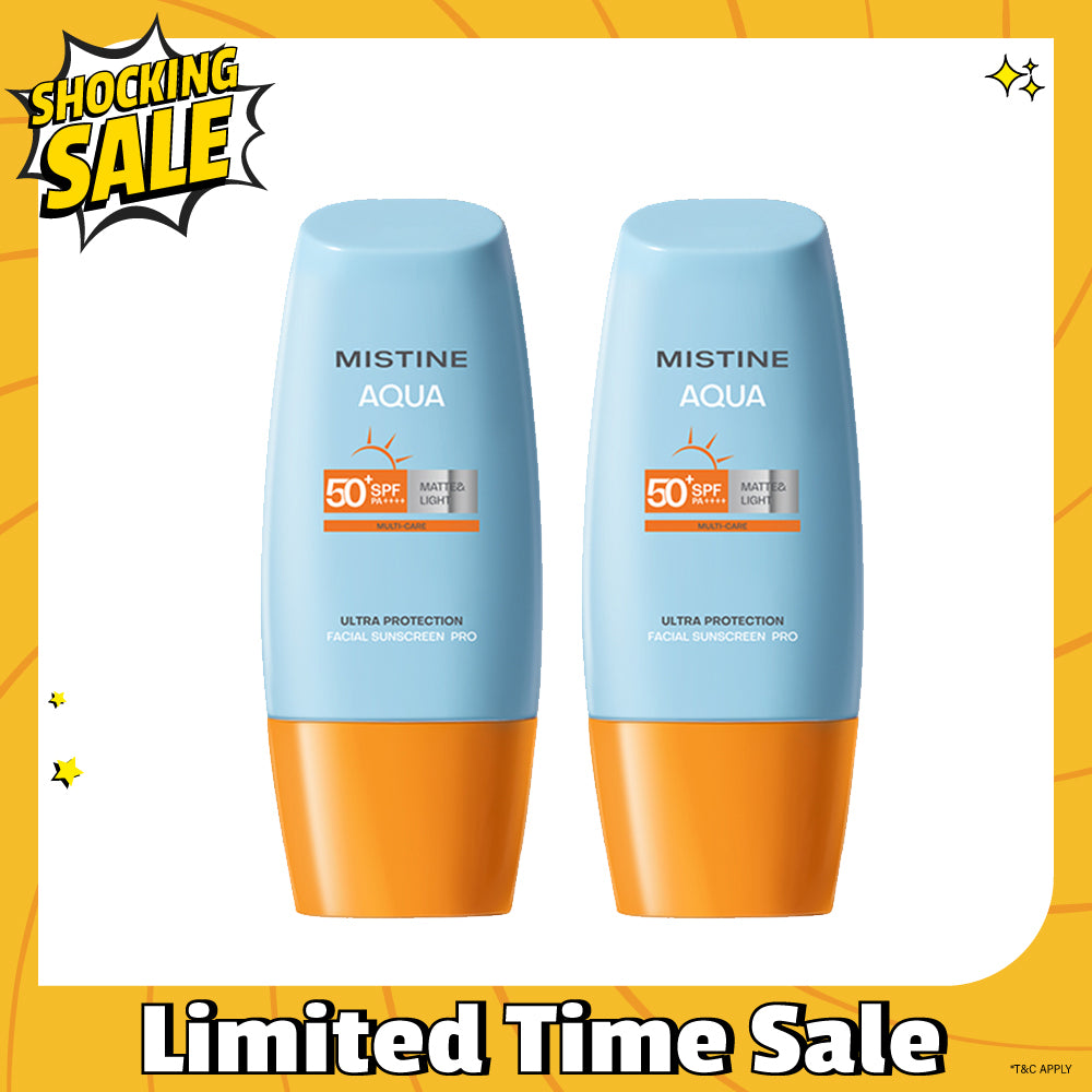 【Bundle of 2】Mistine Aqua Base Ultra Protection Matte & Light Facial Sunscreen Pro SPF50 PA ++++ 40ml x 2 Bottles
