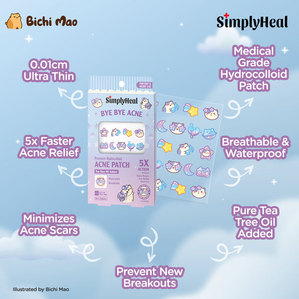 SimplyHeal Day & Night Premium Hydrocolloid Acne Patch (Bichi Mao Purple & Bichi Mao Pink)