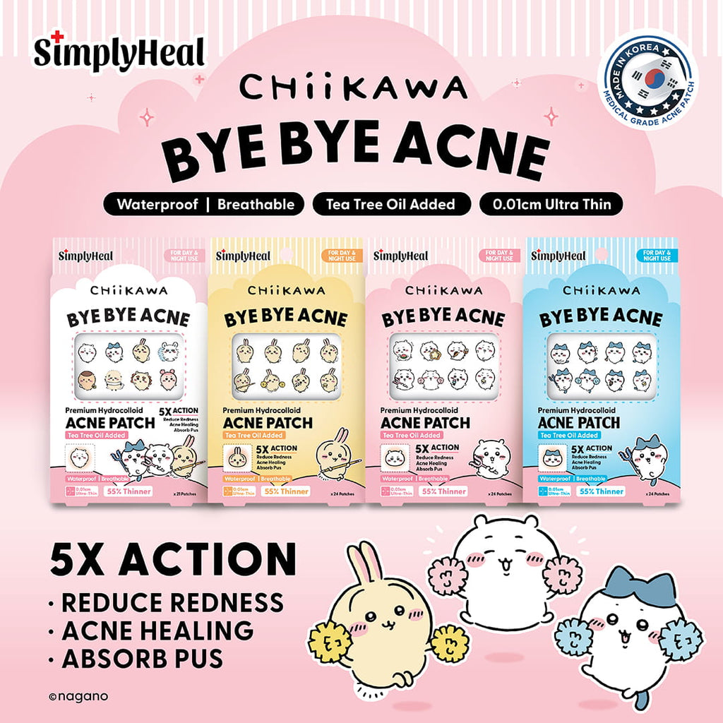 SimplyHeal Chiikawa Premium Hydrocolloid Acne Patch | Day & Night Patch With Tea Tree Oil | 21s/24s