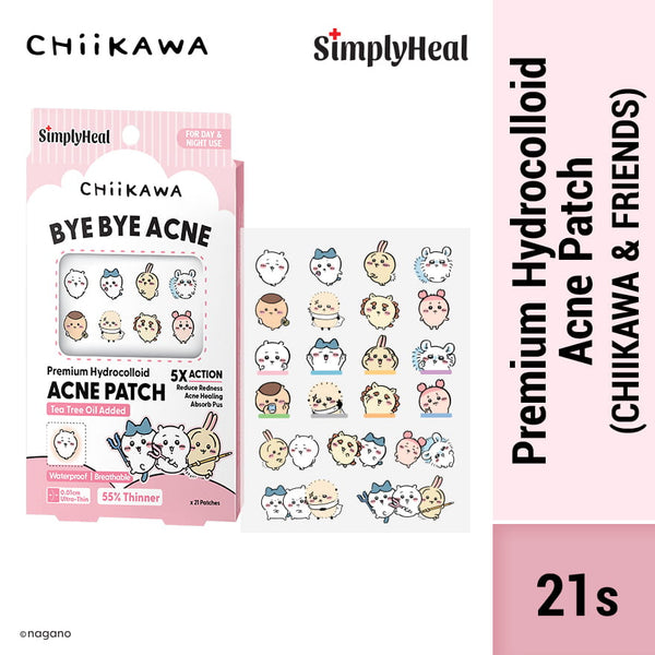 SimplyHeal Chiikawa Premium Hydrocolloid Acne Patch | Day & Night Patch With Tea Tree Oil | 21s/24s