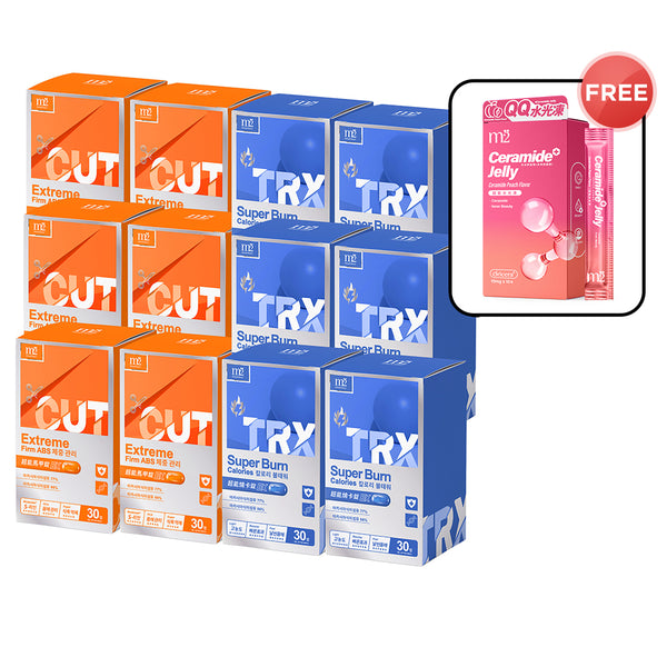 (M2 TRX Super Burn Calories EX 30s / M2 Extreme Firm ABS EX 30s) x 12 Boxes + Free M2 Ceramide Jelly Peach Flavour 10s x 1 Box