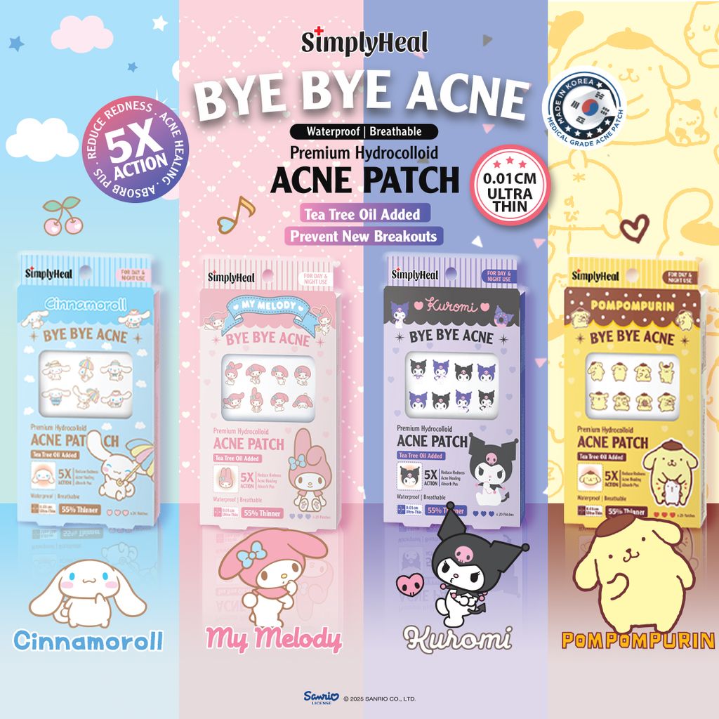 SimplyHeal Day & Night Premium Hydrocolloid Acne Patch (Cinnamoroll / My Melody / Kuromi / Pompompurin)