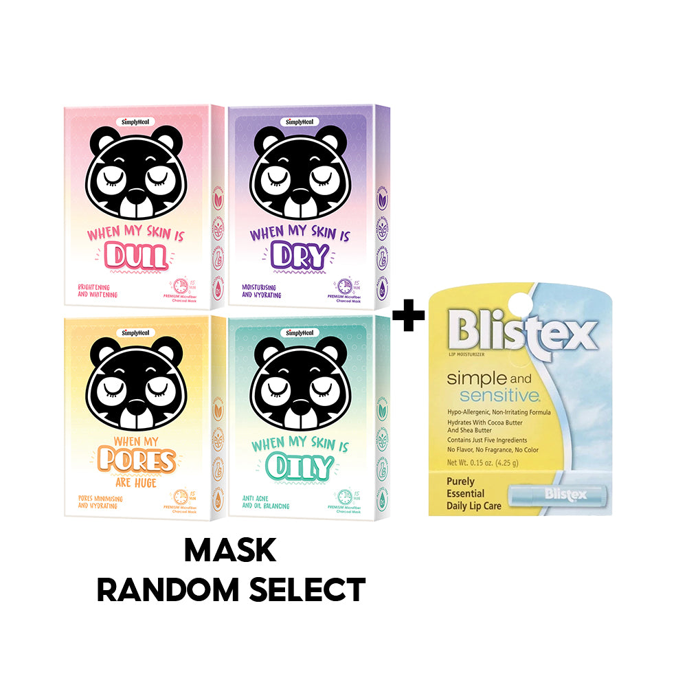 【Gift】SimplyHeal Premium Charcoal Mask 5s (Random select) + Blistex Simple and Sensitive 4.25g