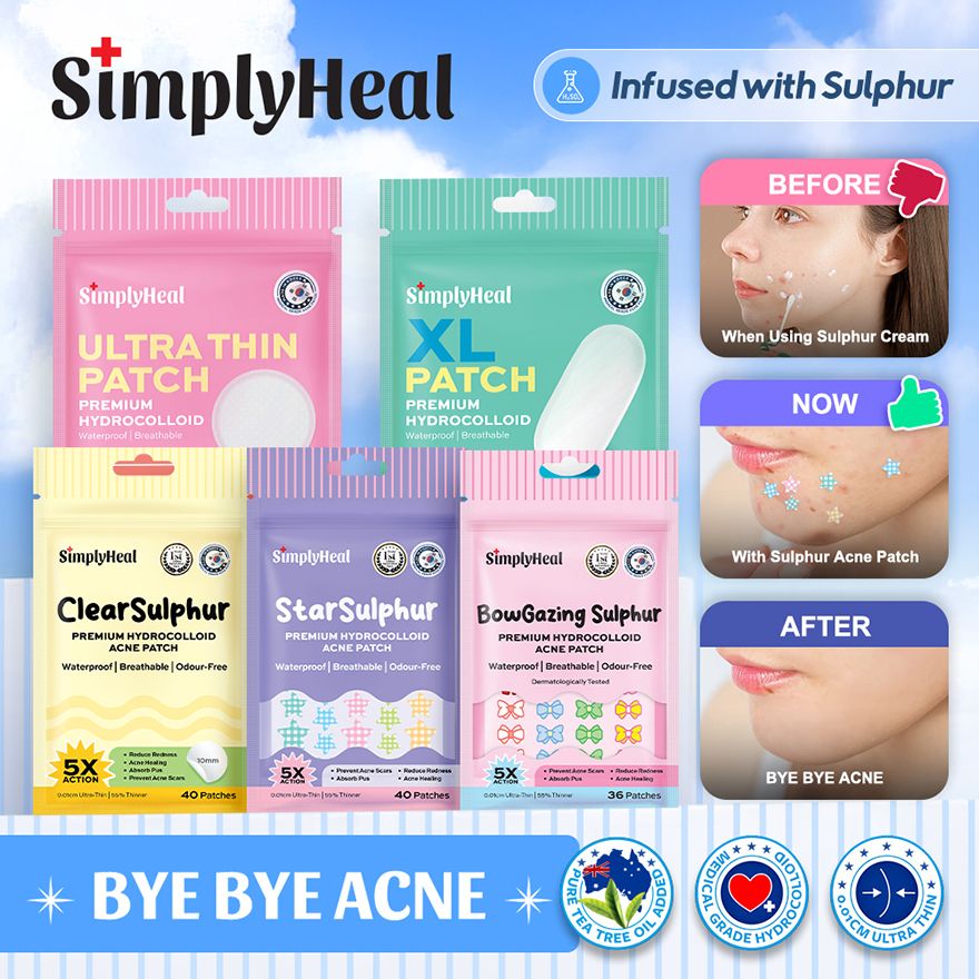 SimplyHeal Sulphur Patch | Day & Night Premium Hydrocolloid Acne Patch | Pimples Treatment with Sulphur, Cica & Tea Tree Oil