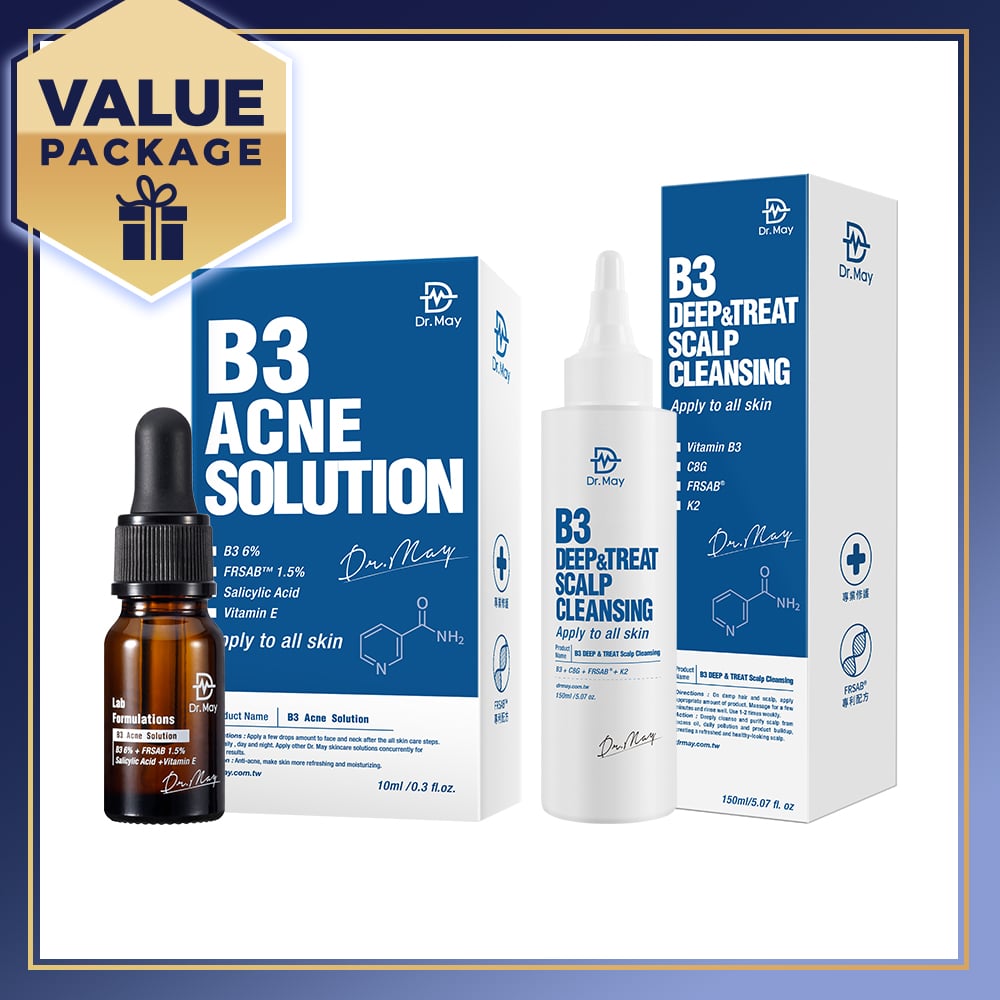 Dr May B3 Deep & Treat Scalp Cleansing 150ml + B3 Acne Solution Serum 10ml