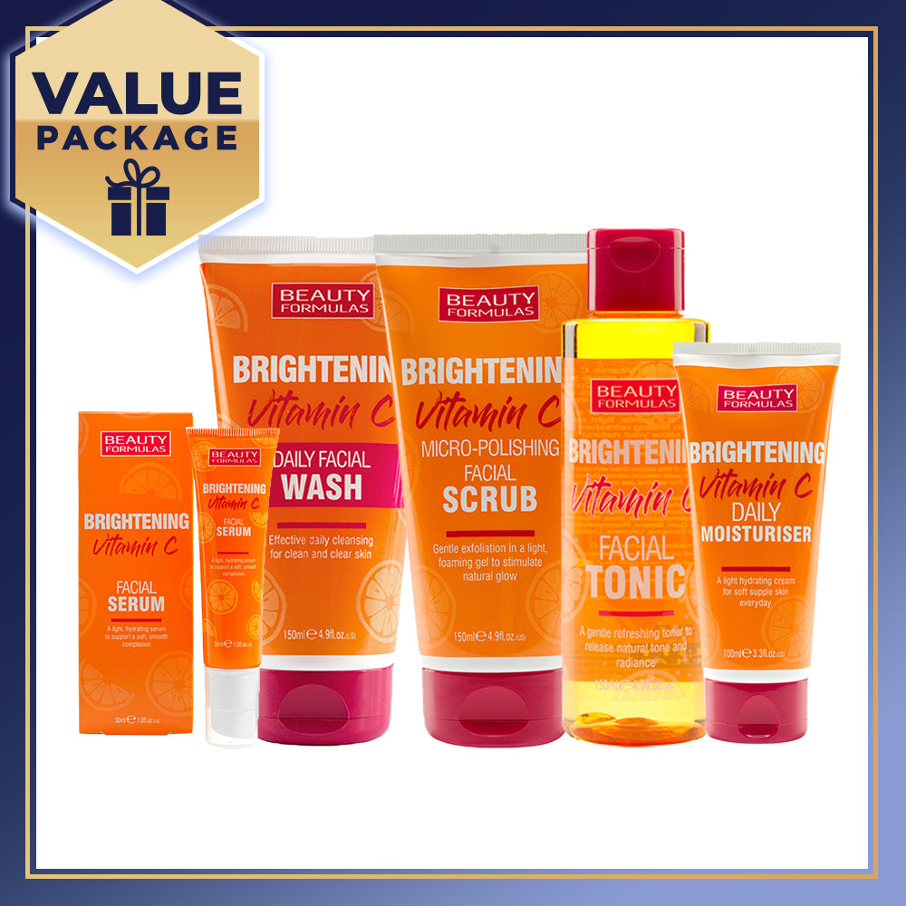 Beauty Formulas Brightening Vitamin C Micro-Polishing Facial Scrub 150ml + Daily Moisturiser 100ml + Serum 30ml + Tonic 150ml + Facial Wash 150ml