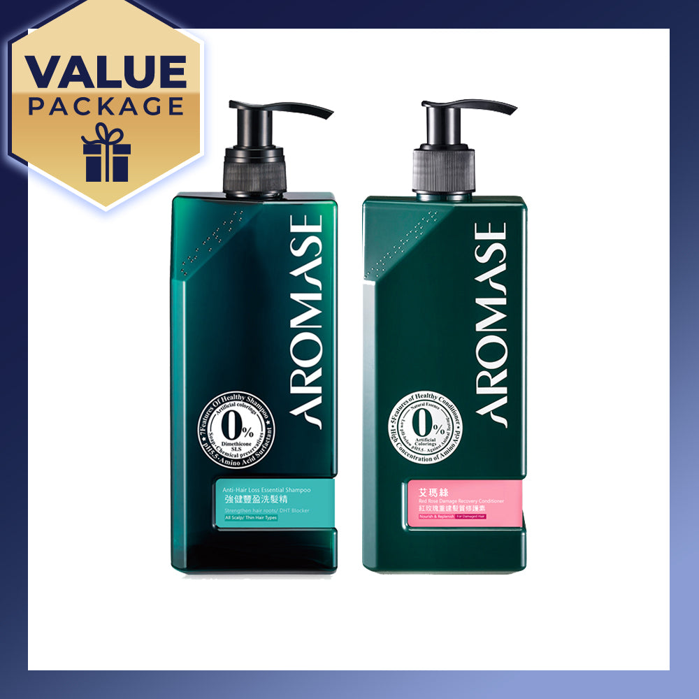 【Bundle of 2】AROMASE Anti-Hair Loss Essential Shampoo 400ml + Aromase Red Rose Damage Recovery Conditioner 400ml