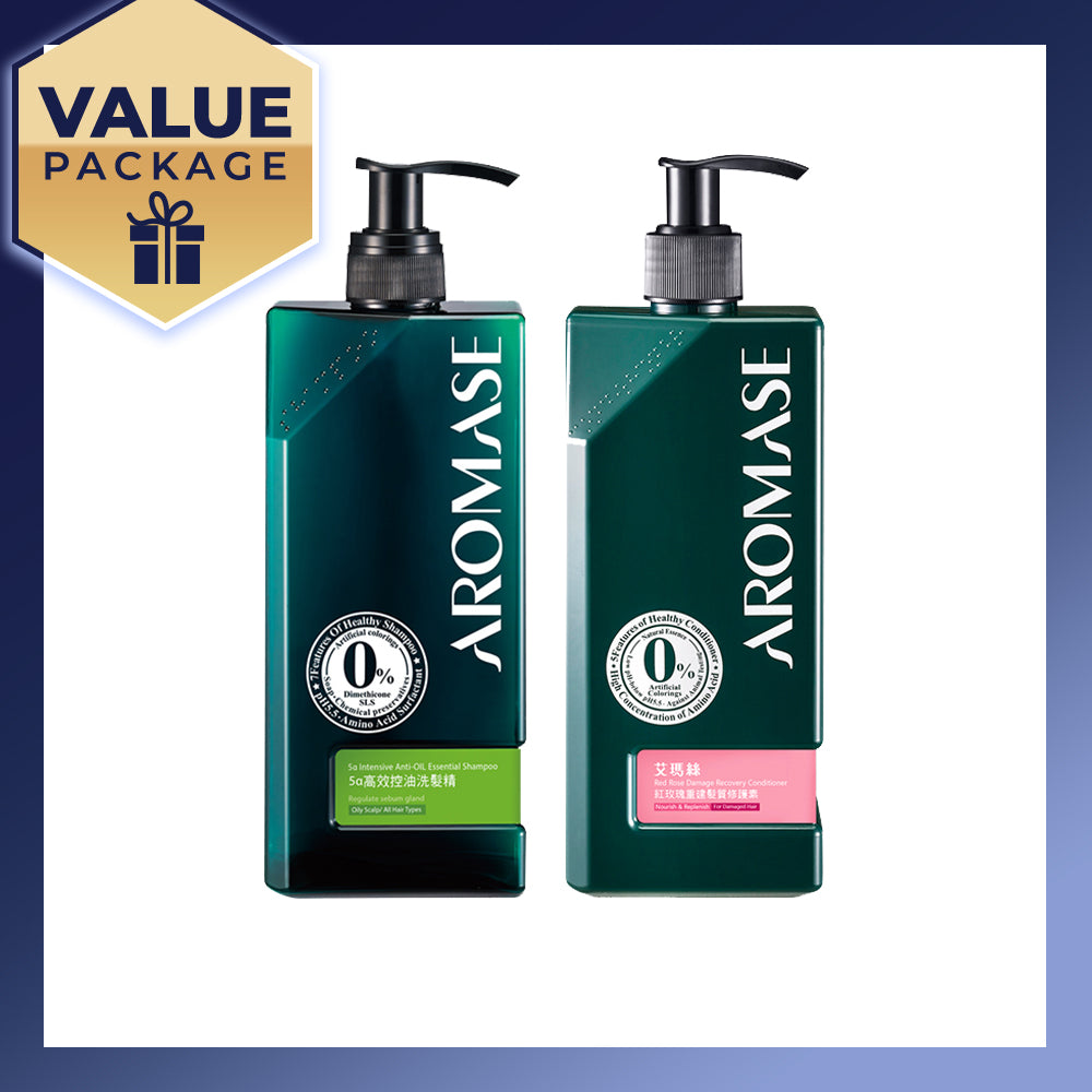 【Bundle of 2】AROMASE 5α Intensive Anti-Oil Essential Shampoo 400ml + Aromase Red Rose Damage Recovery Conditioner 400ml