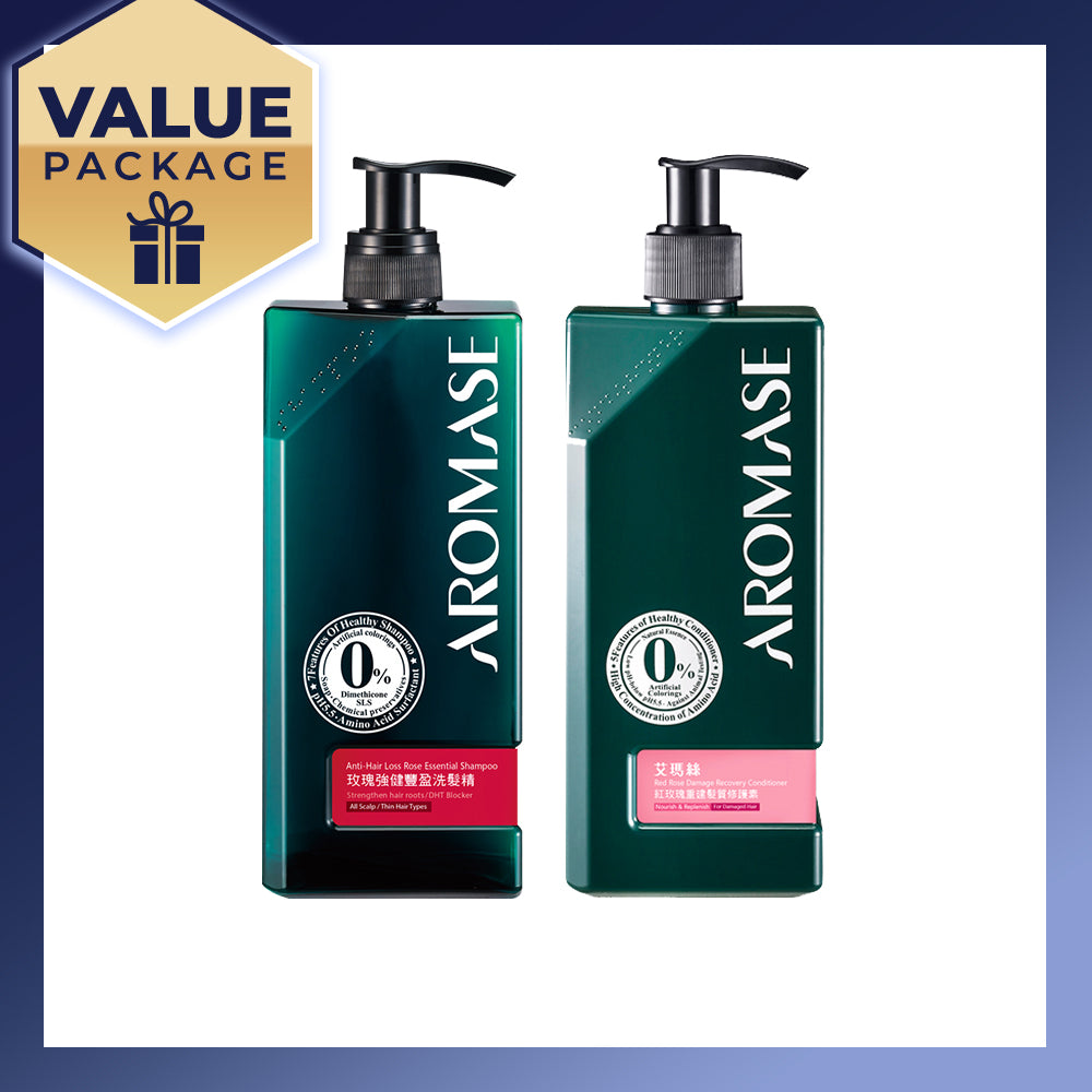 【Bundle of 2】AROMASE Anti-Hair Loss Rose Essential Shampoo 400ml + Aromase Red Rose Damage Recovery Conditioner 400ml