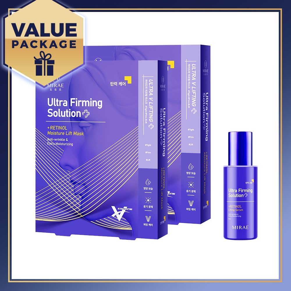 Mirae Ultra Firming Solution + Retinol Serum 30ml + Mirae Ultra Firming Solution + Retinol Moisture Lift Mask 3s x 2 Boxes